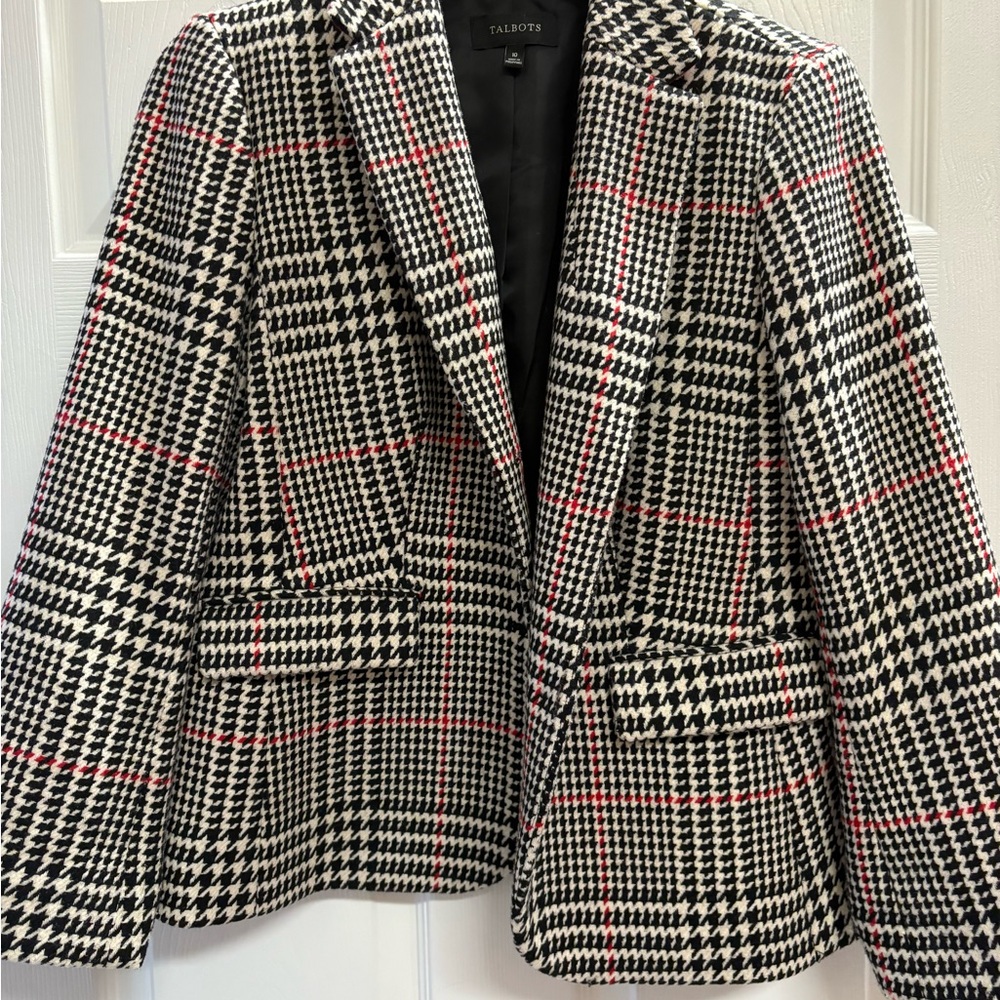 Talbots Black, White, and Red Plaid Blazer